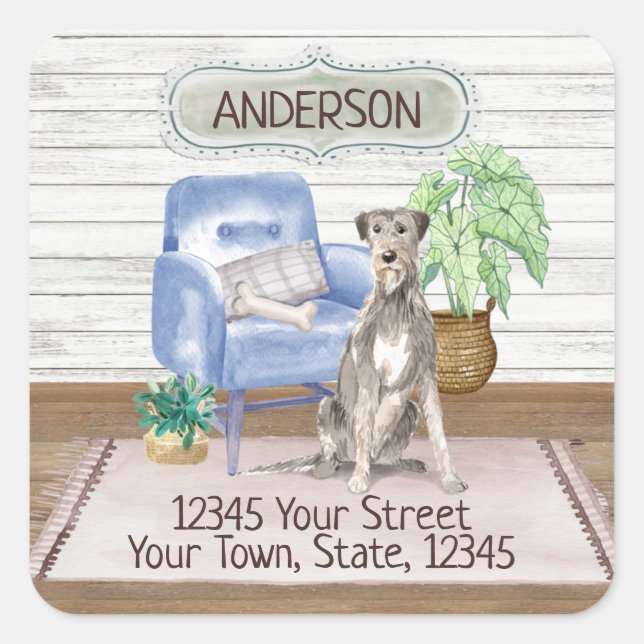 Irish Wolfhound Cosy New Home Address       Square Sticker (Front)