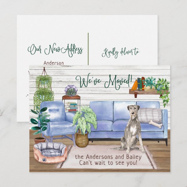 Irish Wolfhound Cosy New Home Moving      Announcement Postcard (Front/Back)