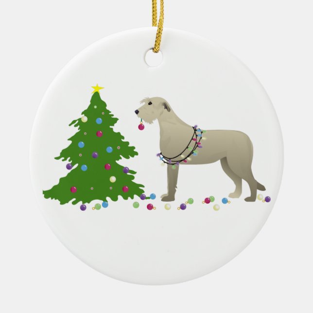 Irish Wolfhound Dog Breed Silhouette Christmas Ceramic Ornament (Front)