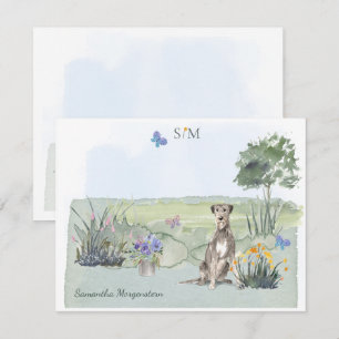Irish Wolfhound Dog Butterfly Monogram and Name  Card