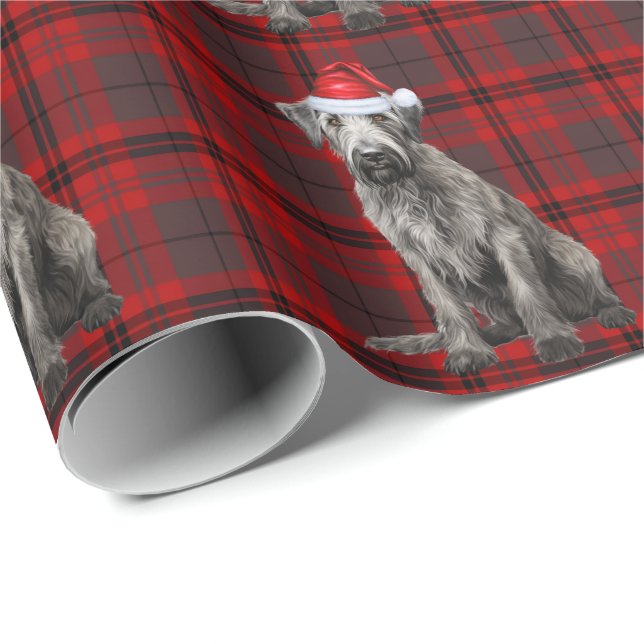 Irish Wolfhound Dog Funny Holiday Plaid Christmas Wrapping Paper (Roll Corner)