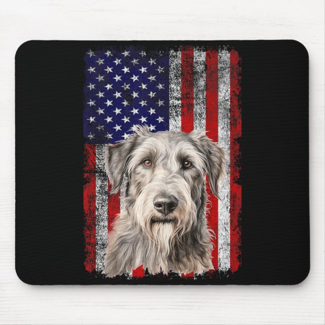 Irish Wolfhound Dog Lover Flag 4th of July Mouse Pad (Front)