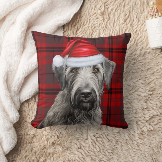 Irish Wolfhound Dog Red Plaid Christmas Holiday Cushion (Blanket)