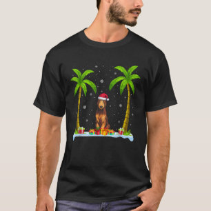 Irish Wolfhound Dog Santa Hat Palm Tree Beach Xmas T-Shirt