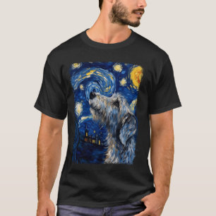 Irish Wolfhound Dog Starry Night Painting T-Shirt