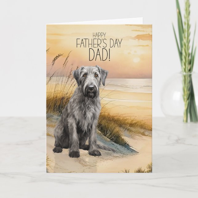 Irish Wolfhound Dog Sunset Beach Father's Day Holiday Card (Front)