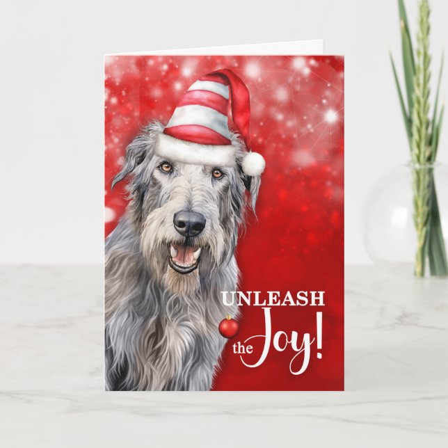 Irish Wolfhound Dog Unleash the Joy Christmas Holiday Card (Front)