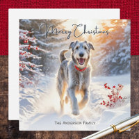 Irish Wolfhound Dog Walking Snow Merry Christmas