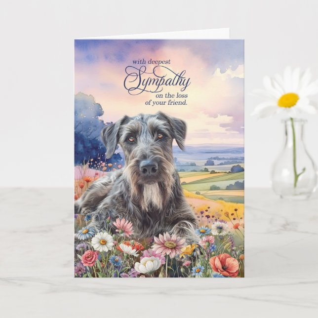 Irish Wolfhound Dog with Wildflowers Pet Sympathy Card (Small Plant)