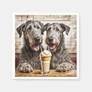 Irish Wolfhound Dogs Sharing a Milkshake Napkin