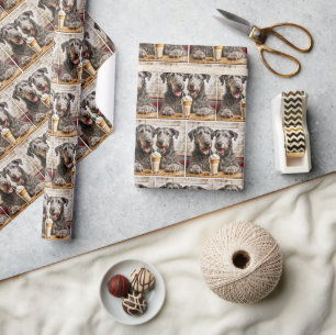 Irish Wolfhound Dogs Sharing a Milkshake Wrapping Paper