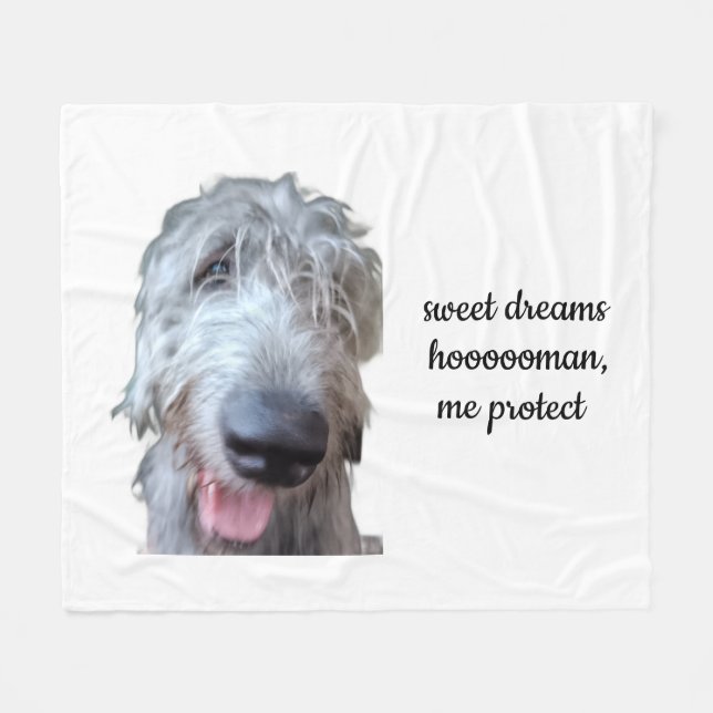 Irish Wolfhound Fleece Blanket – Sweet Dreams (Front (Horizontal))