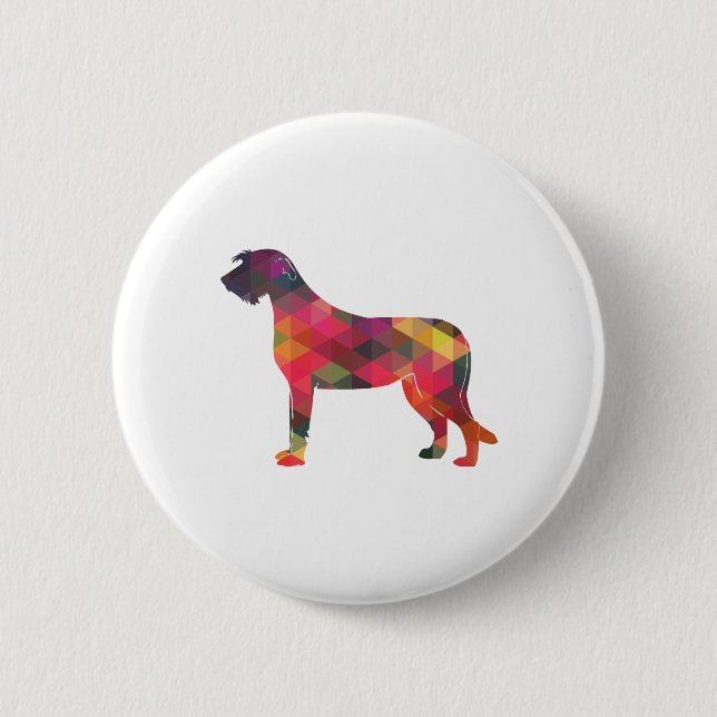 Irish Wolfhound Geometric Pattern Silhouette Multi 6 Cm Round Badge (Front)