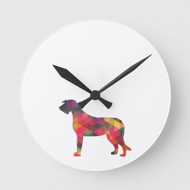 Irish Wolfhound Geometric Pattern Silhouette Multi Round Clock (Front)