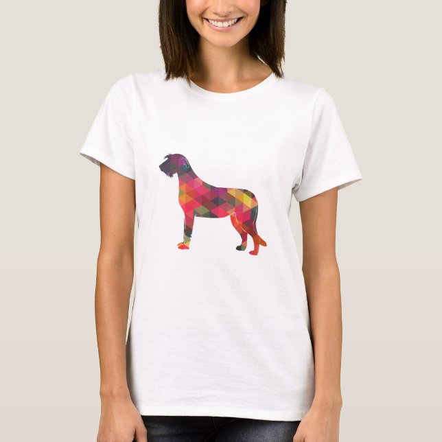 Irish Wolfhound Geometric Pattern Silhouette Multi T-Shirt (Front)