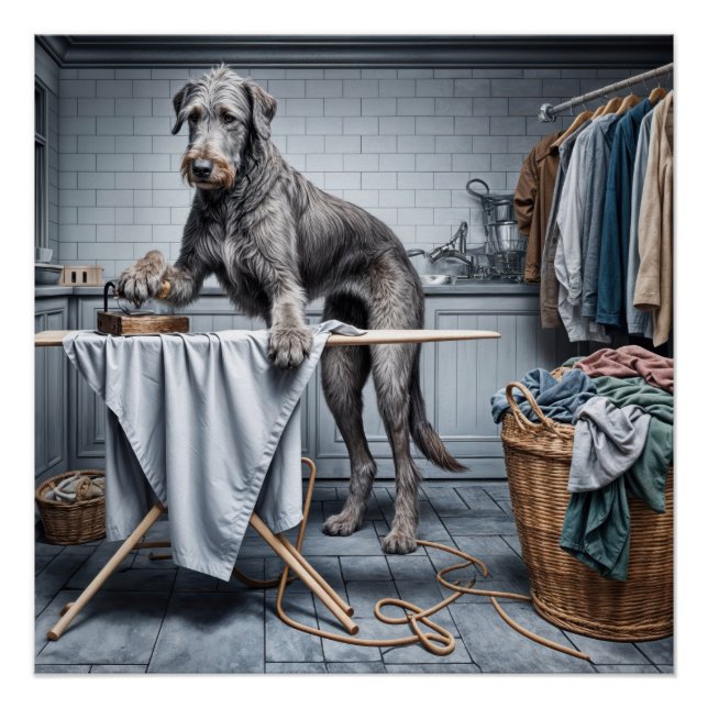 Irish Wolfhound Ironing Clothes Poster (Front)