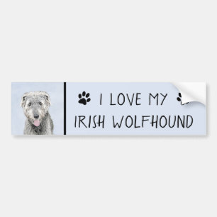 Irish Wolfhound Painting - Cute Original Dog Art Bumper Sticker