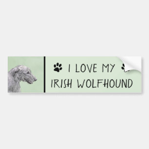 Irish Wolfhound Painting - Cute Original Dog Art Bumper Sticker