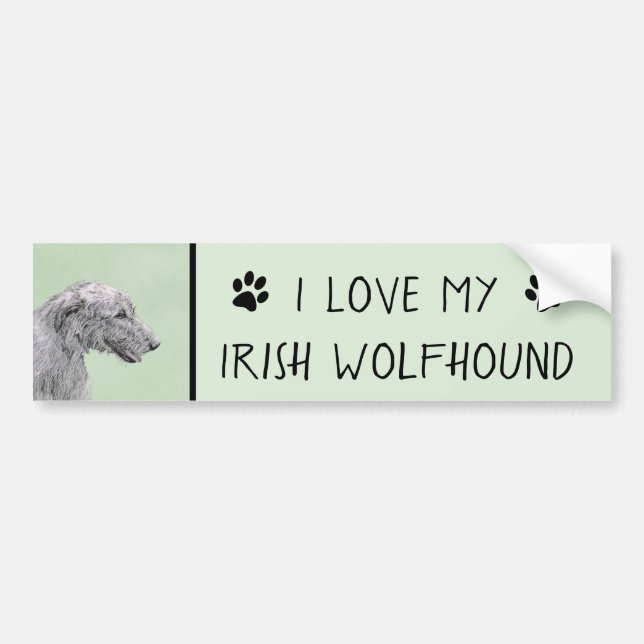 Irish Wolfhound Painting - Cute Original Dog Art Bumper Sticker (Front)