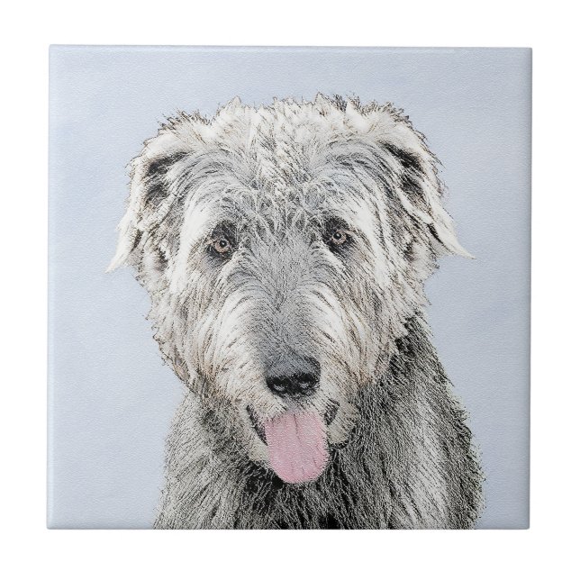 Irish Wolfhound Painting - Cute Original Dog Art Ceramic Tile (Front)