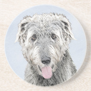 Irish Wolfhound Painting - Cute Original Dog Art Coaster
