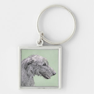 Irish Wolfhound Painting - Cute Original Dog Art Key Ring