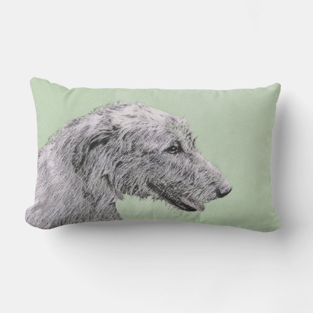 Irish Wolfhound Painting - Cute Original Dog Art Lumbar Cushion (Front)