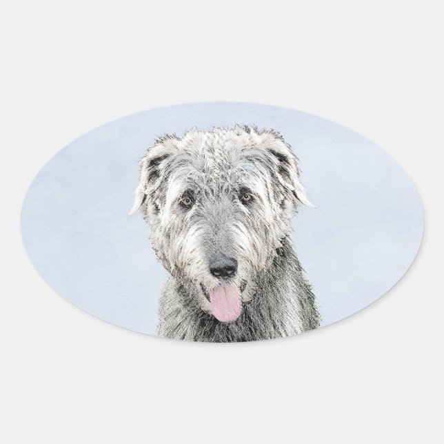 Irish Wolfhound Painting - Cute Original Dog Art Oval Sticker (Front)