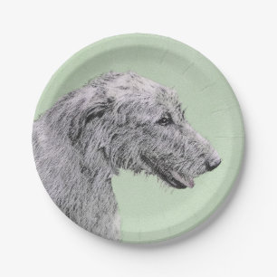 Irish Wolfhound Painting - Cute Original Dog Art Paper Plate