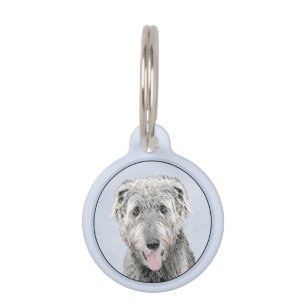 Irish Wolfhound Painting - Cute Original Dog Art Pet Tag