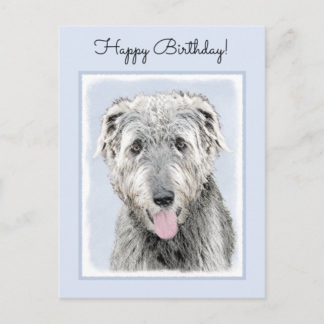 Irish Wolfhound Painting - Cute Original Dog Art Postcard (Front)