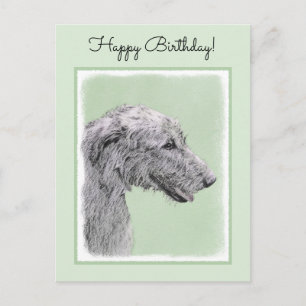 Irish Wolfhound Painting - Cute Original Dog Art Postcard