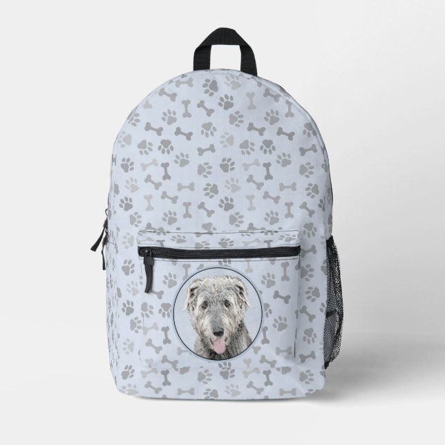 Irish Wolfhound Painting - Cute Original Dog Art Printed Backpack (Front)
