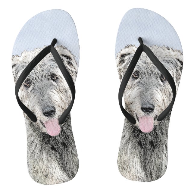 Irish Wolfhound Painting - Cute Original Dog Art Thongs (Footbed)