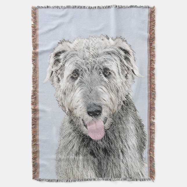 Irish Wolfhound Painting - Cute Original Dog Art Throw Blanket (Front Vertical)