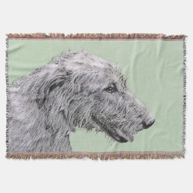 Irish Wolfhound Painting - Cute Original Dog Art Throw Blanket (Front)