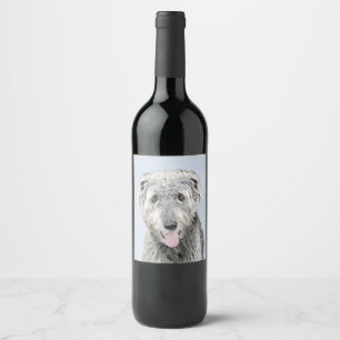 Irish Wolfhound Painting - Cute Original Dog Art Wine Label
