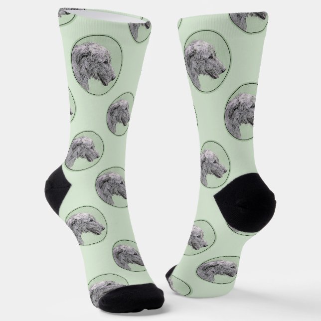 Irish Wolfhound Painting Grey Original Dog Art Socks (Angled)
