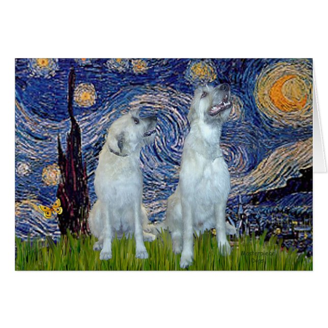 Irish Wolfhound Pair - Starry Night (Front Horizontal)