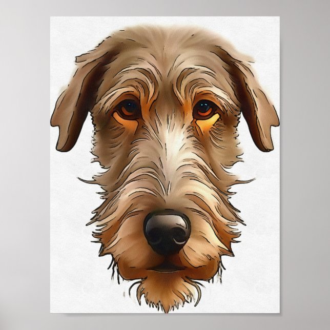 Irish Wolfhound Pet Portrait Black Outline Art Poster (Front)