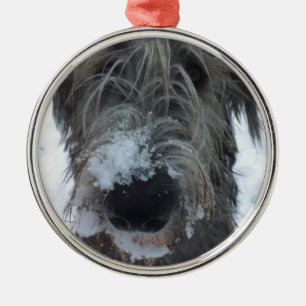 irish wolfhound playing in the snow metal ornament