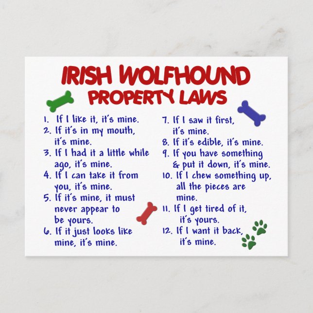 IRISH WOLFHOUND Property Laws 2 Postcard (Front)