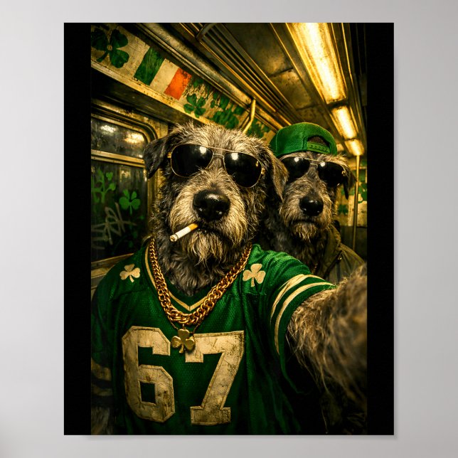 Irish wolfhound selfie st. patrick's day funny hip poster (Front)