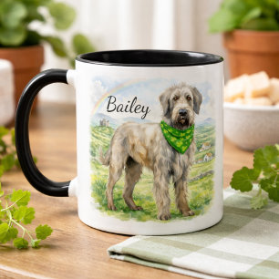 Irish Wolfhound Shamrock Bandana Custom Dog Name Mug