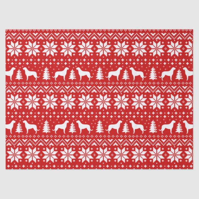 Irish Wolfhound Silhouettes Christmas Pattern Red Tissue Paper (Front)