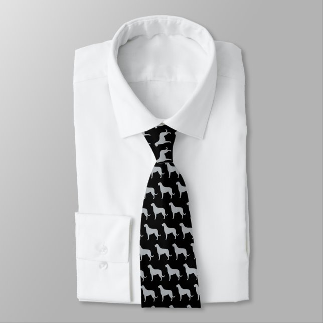 Irish Wolfhound Silhouettes Pattern Grey and Black Tie (Tied)