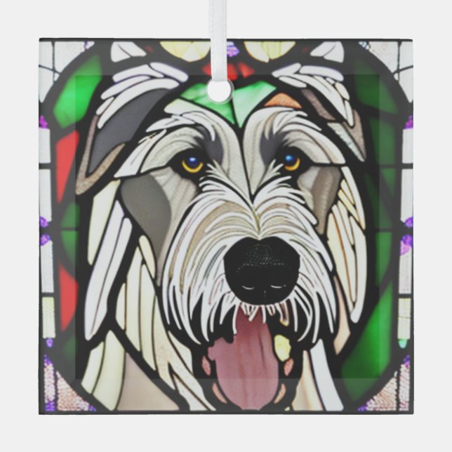 Irish Wolfhound "Stained Glass" Glass Tree Decoration (Front)
