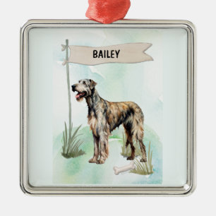 Irish Wolfhound Watercolor Personalised Dog Metal Ornament