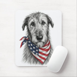 Irish Wolfhound Wearing an American Flag Bandanna Mouse Pad