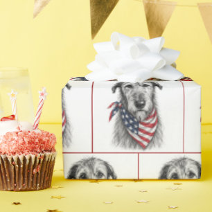 Irish Wolfhound Wearing an American Flag Bandanna Wrapping Paper